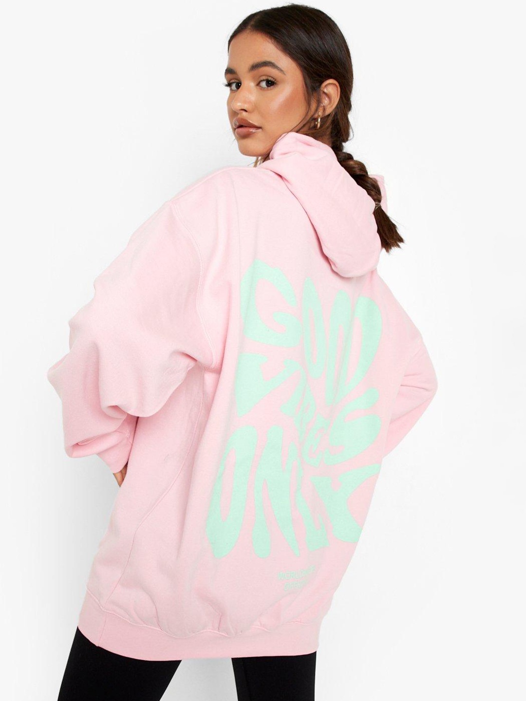 

Boohoo Women Back Printed Hooded Oversized Sweatshirt, Pink