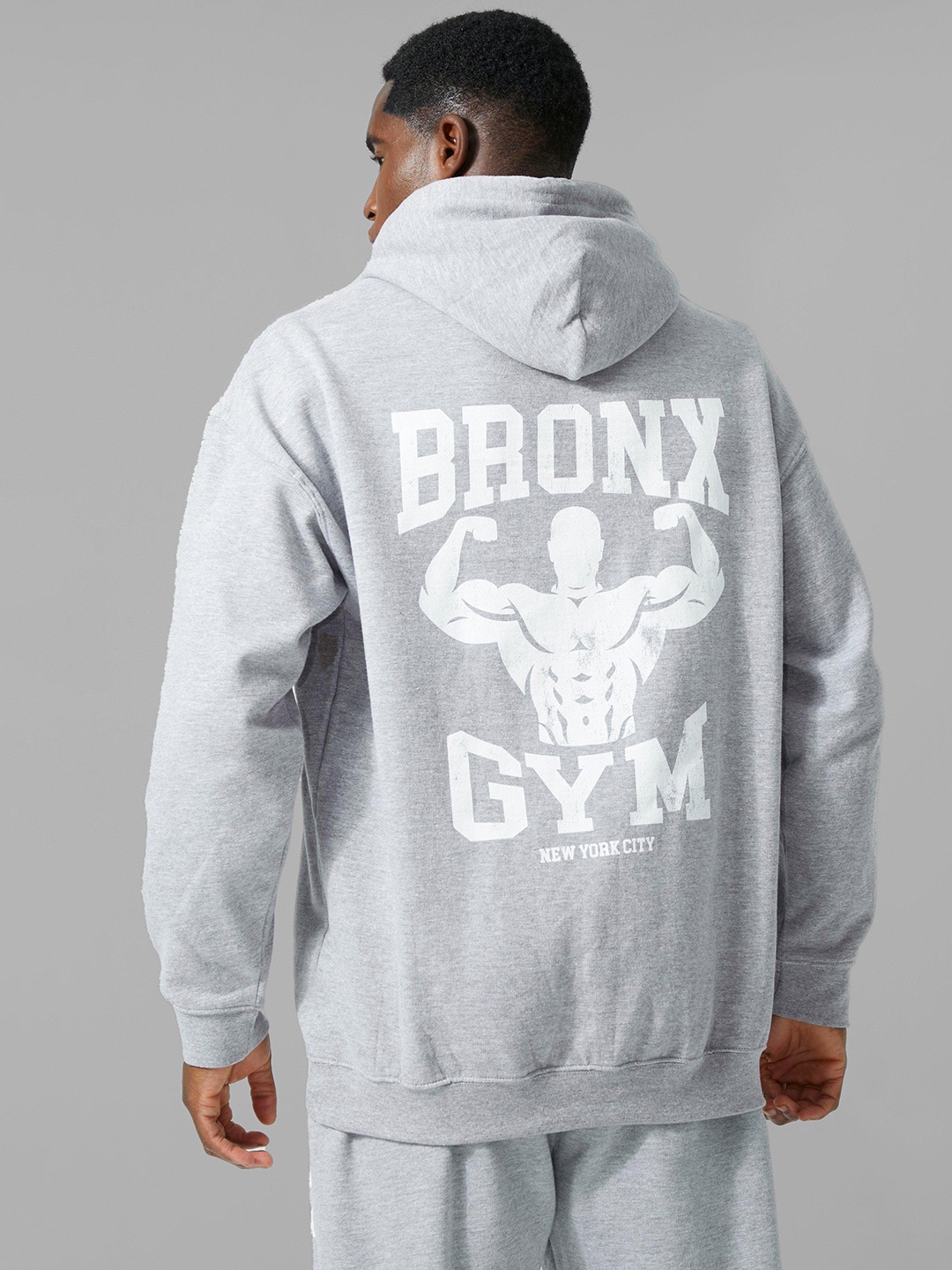 

boohooMAN Typography Printed Hooded Sweatshirt, Grey melange