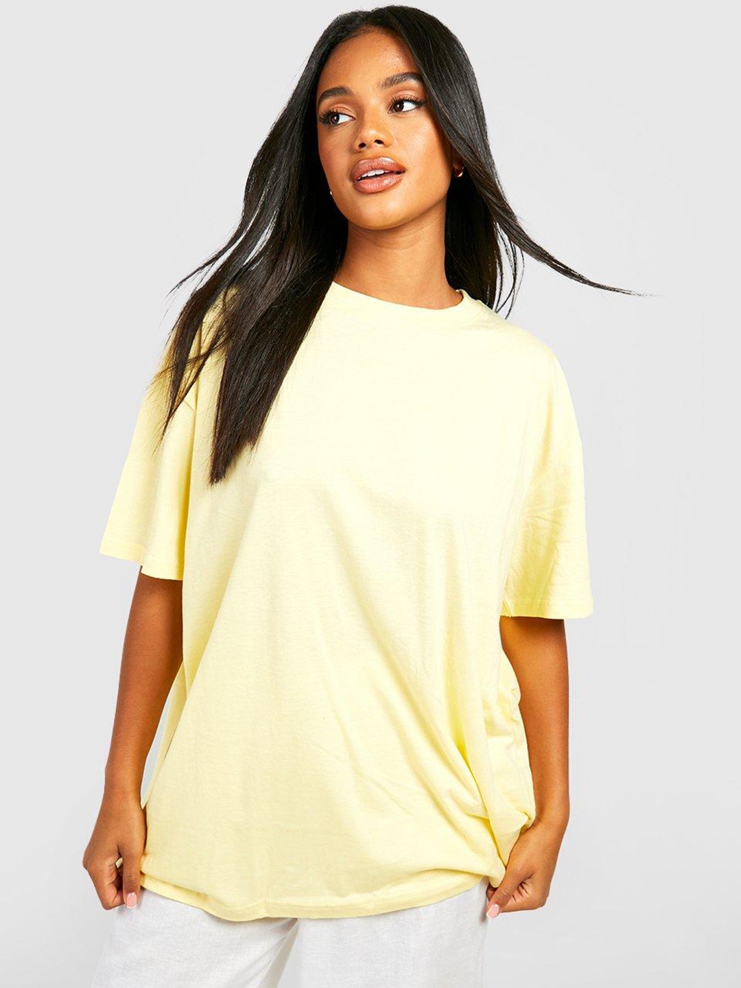 

Boohoo Women Pure Cotton Oversized T-shirt, Yellow