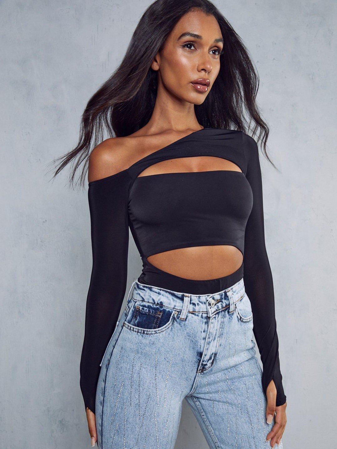 

MISSPAP Cut Out Detail Bodysuit, Black