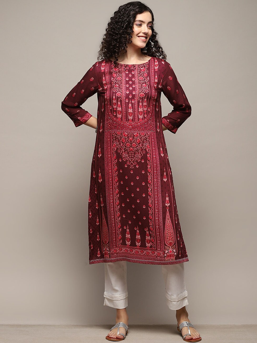 

Biba Ethnic Motifs Printed Kurta, Red