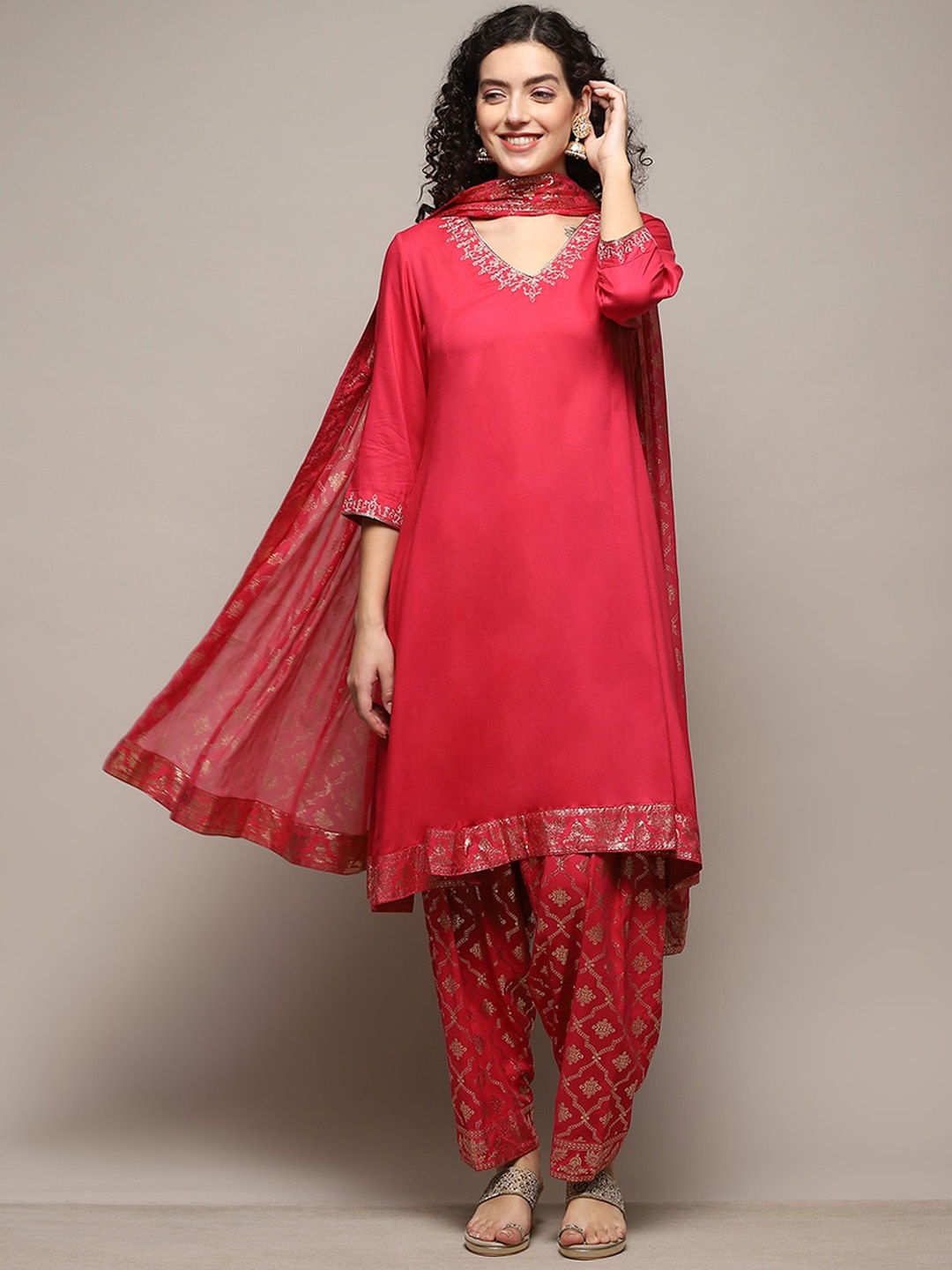 

Biba Women Fuchsia Embroidered Regular Kurta with Salwar & With Dupatta