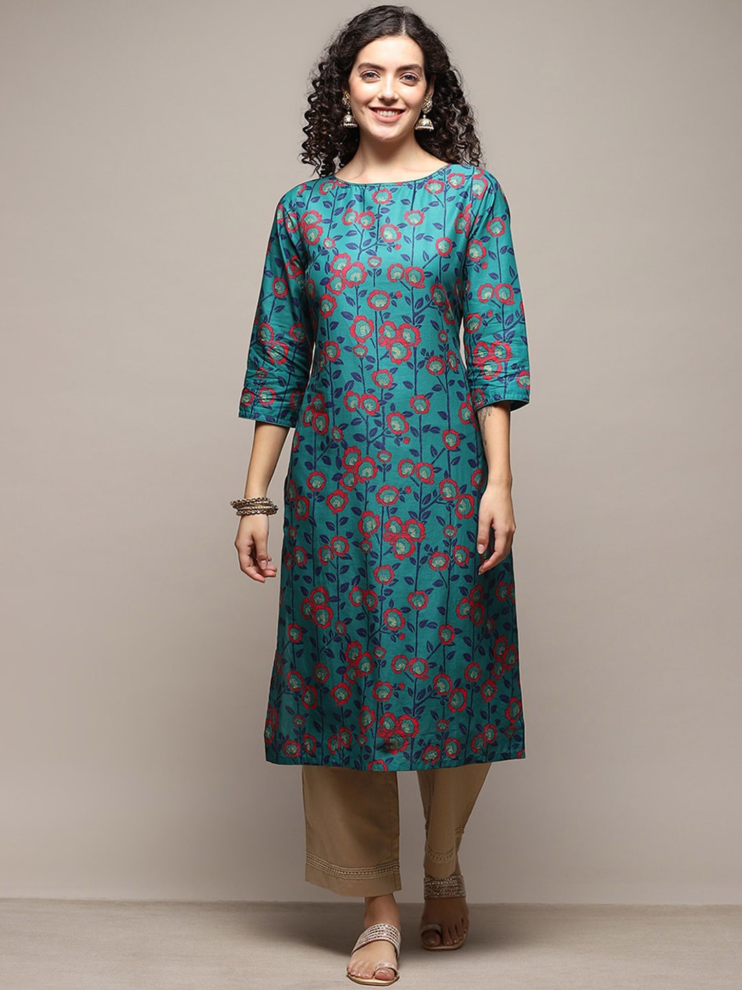 

Biba Floral Printed Kurta, Turquoise blue