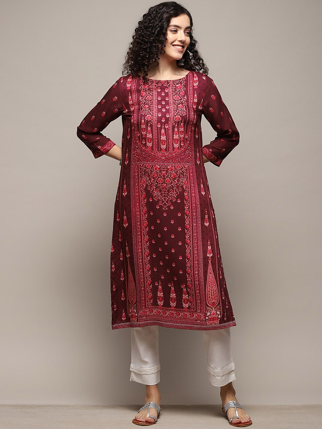 

Biba Ethnic Motifs Printed Kurta, Maroon