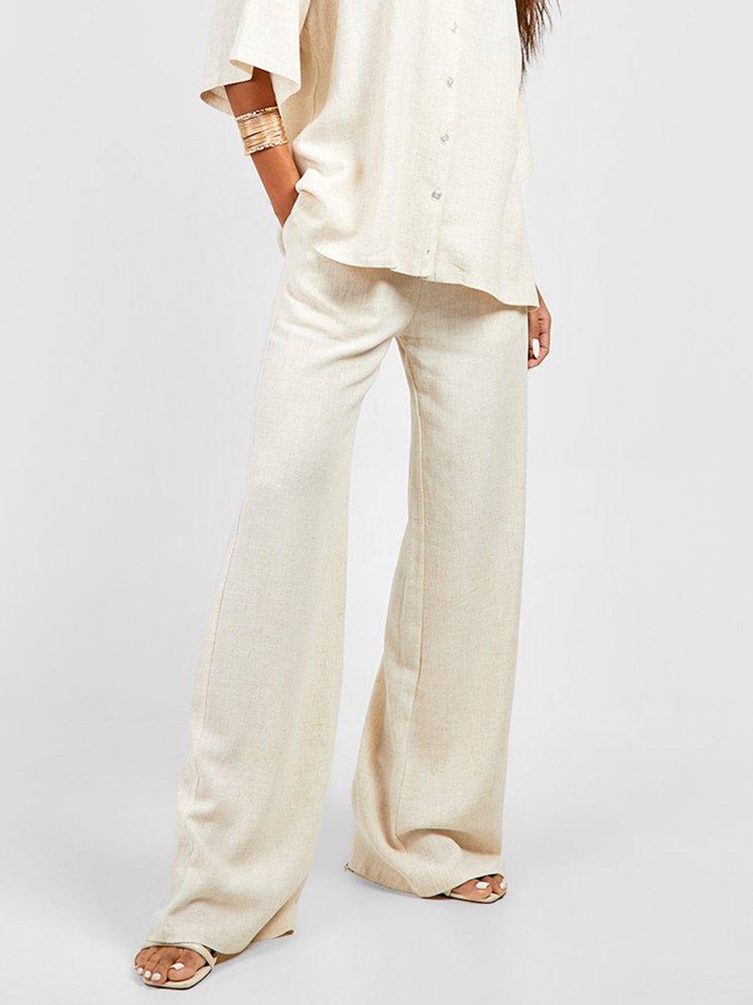 

Boohoo Women Wide Leg Trousers, Cream