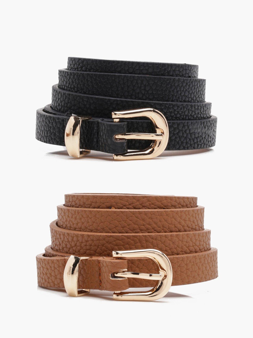 

Boohoo Women Pack of 2 Textured Belt, Black