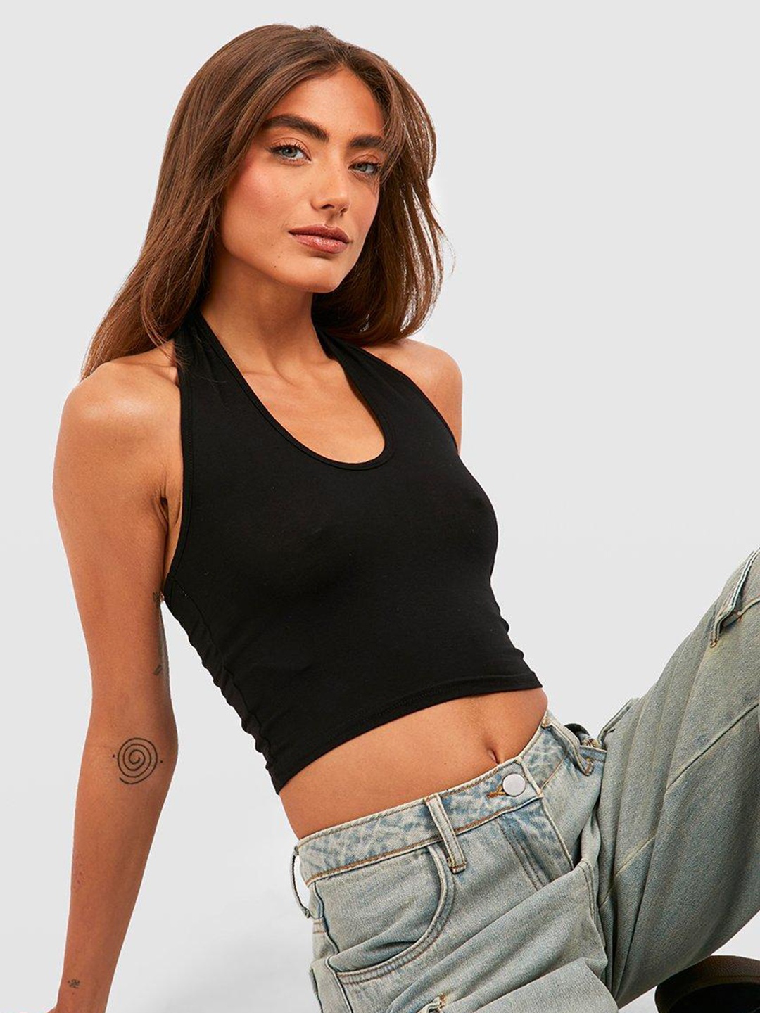 

Boohoo Halter Neck Crop Top, Black