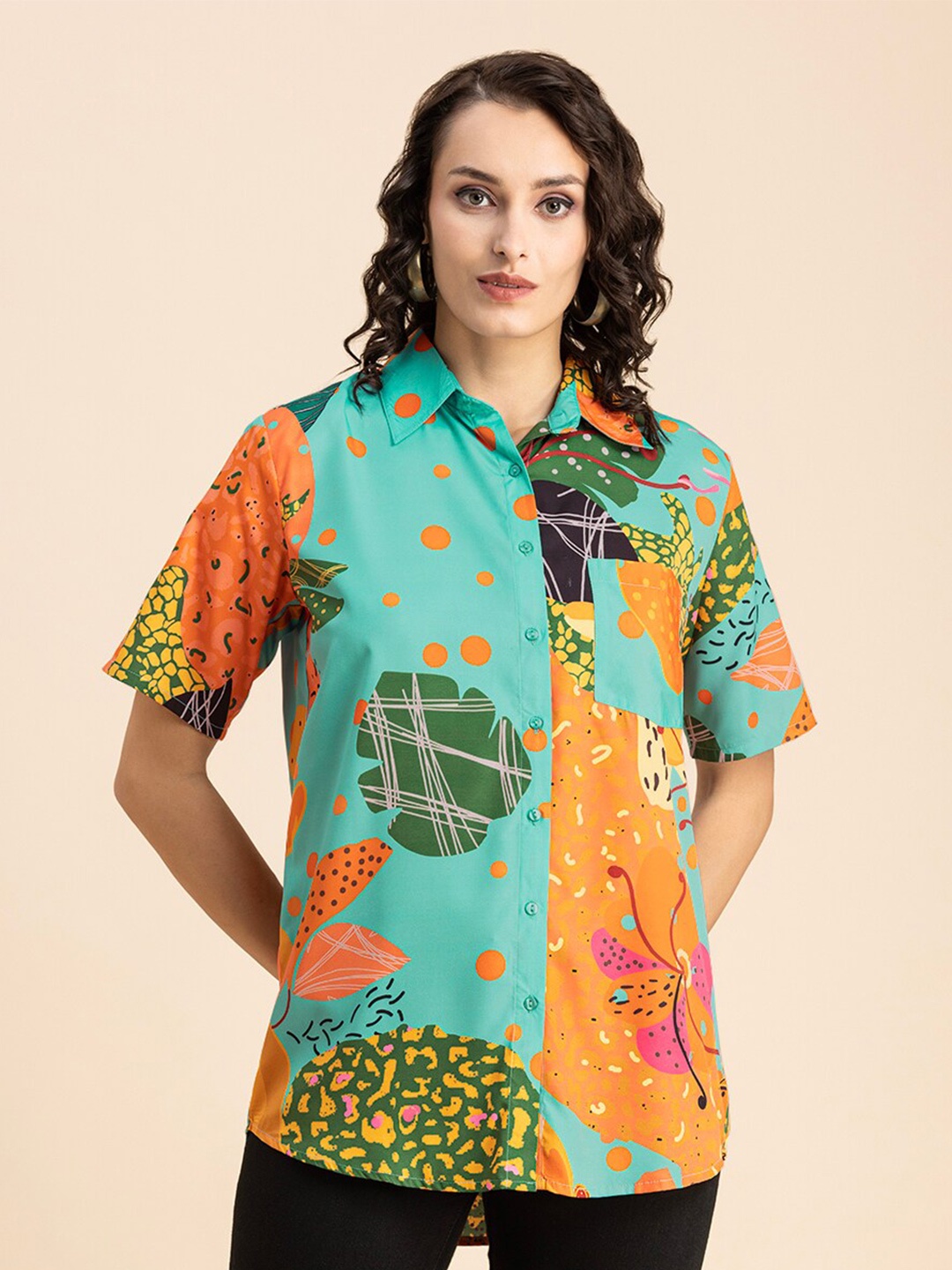 

Moomaya Abstract Printed Casual Shirt, Green