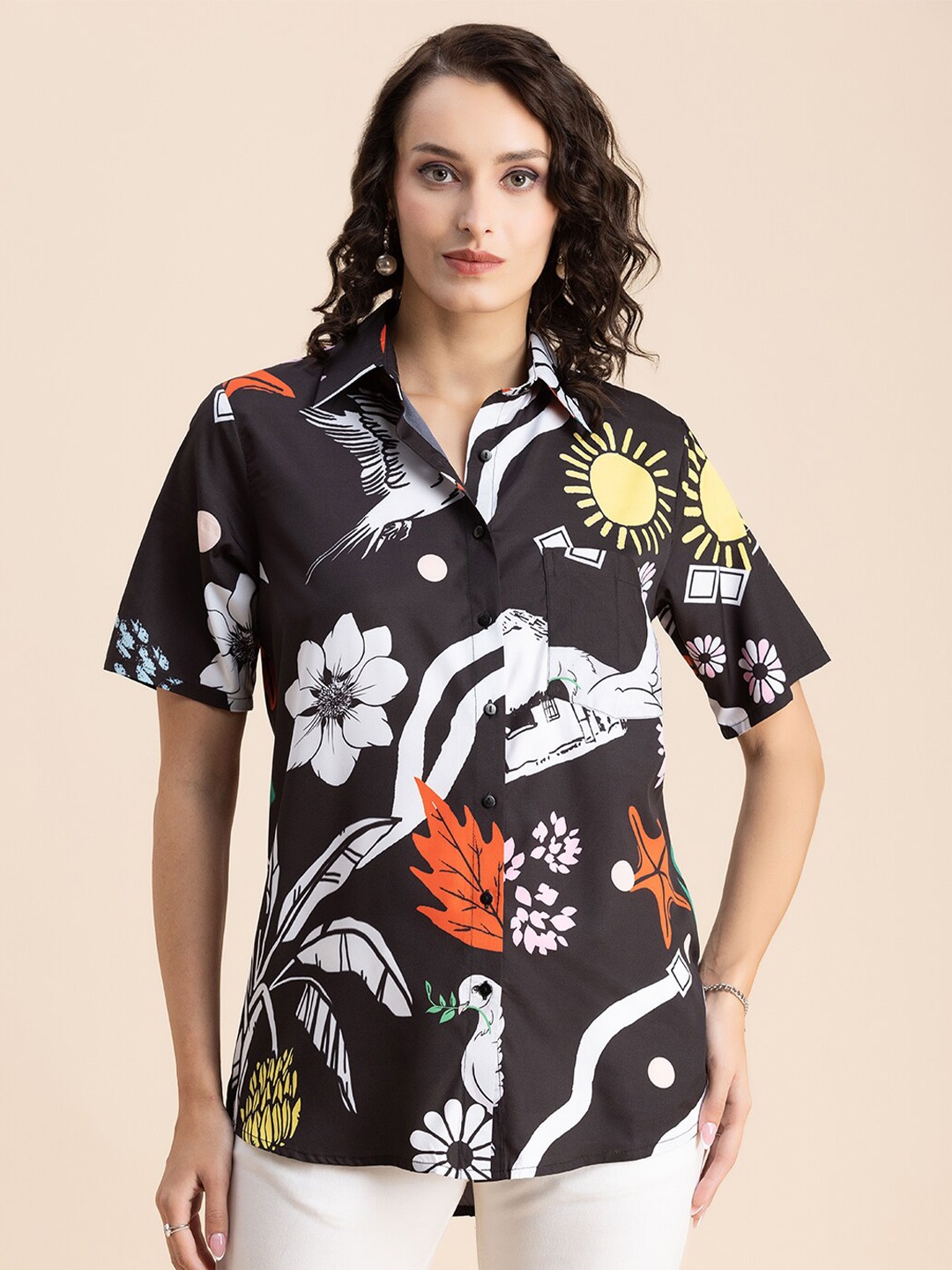 

Moomaya Floral Printed Casual Shirt, Black