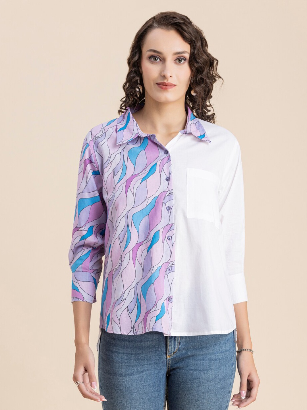 

Moomaya Abstract Printed Cotton Casual Shirt, Lavender