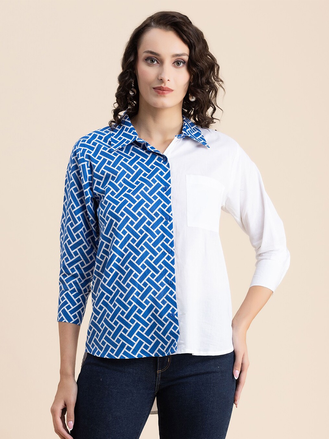 

Moomaya Geometric Printed Cotton Casual Shirt, Blue