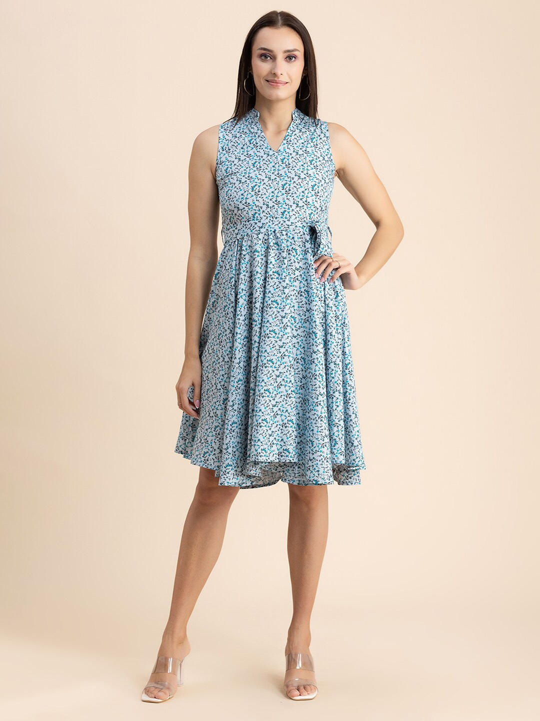 

Moomaya Floral Printed A Line Dress, Blue