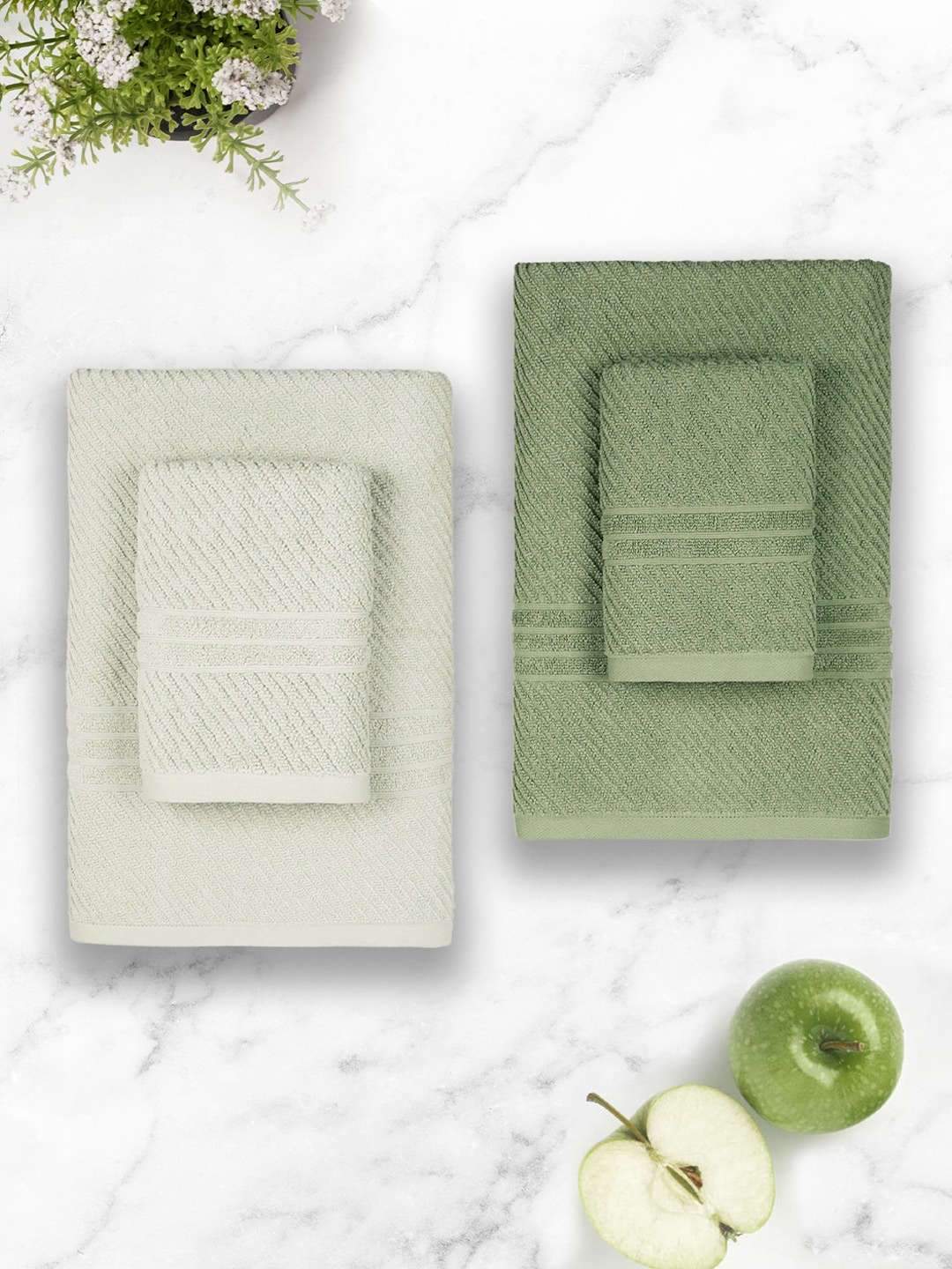 

MYTRIDENT 4 Pcs Green 500 GSM Pure Cotton Towel Set