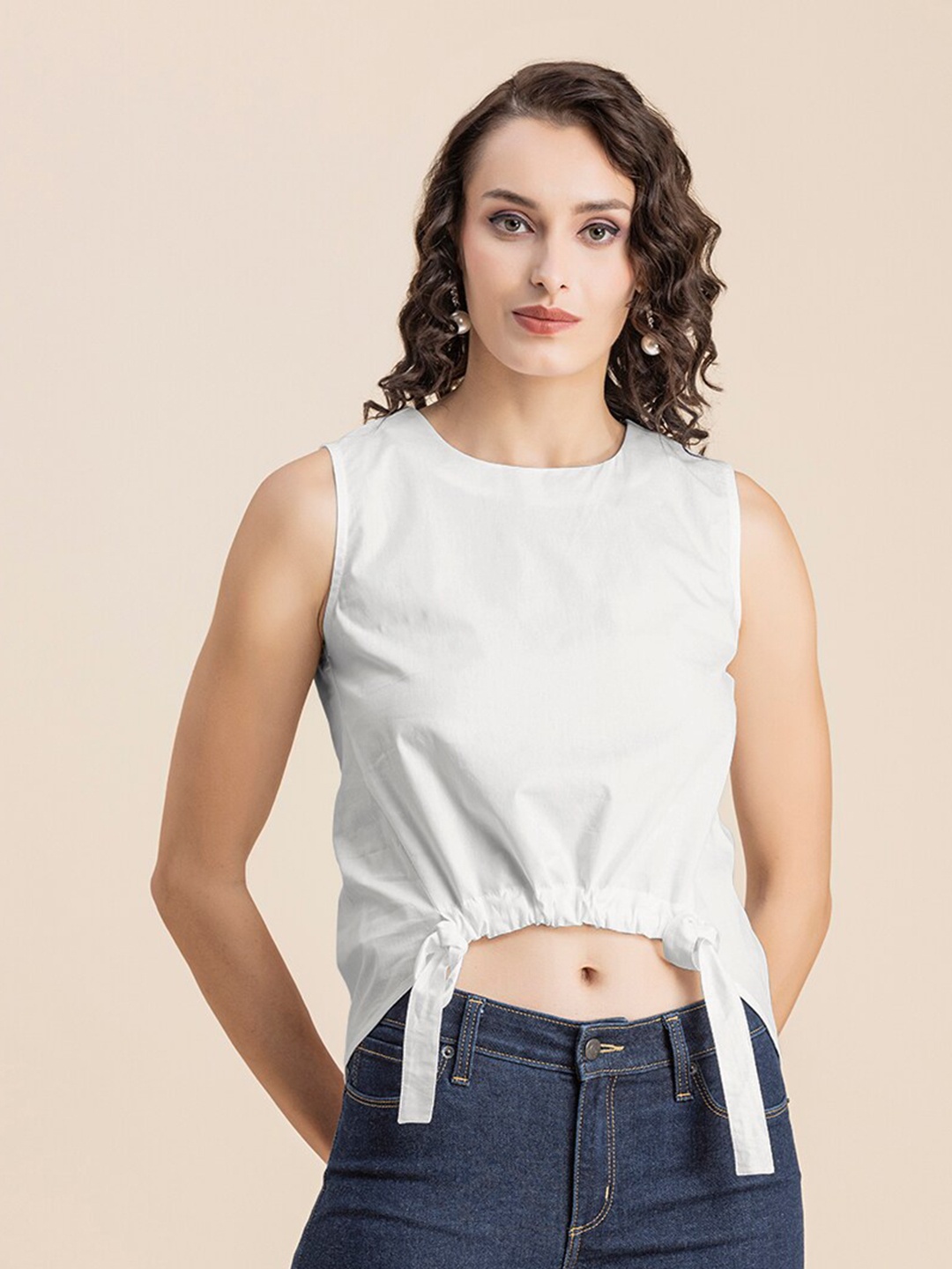 

Moomaya Cotton Crop Regular Top, White