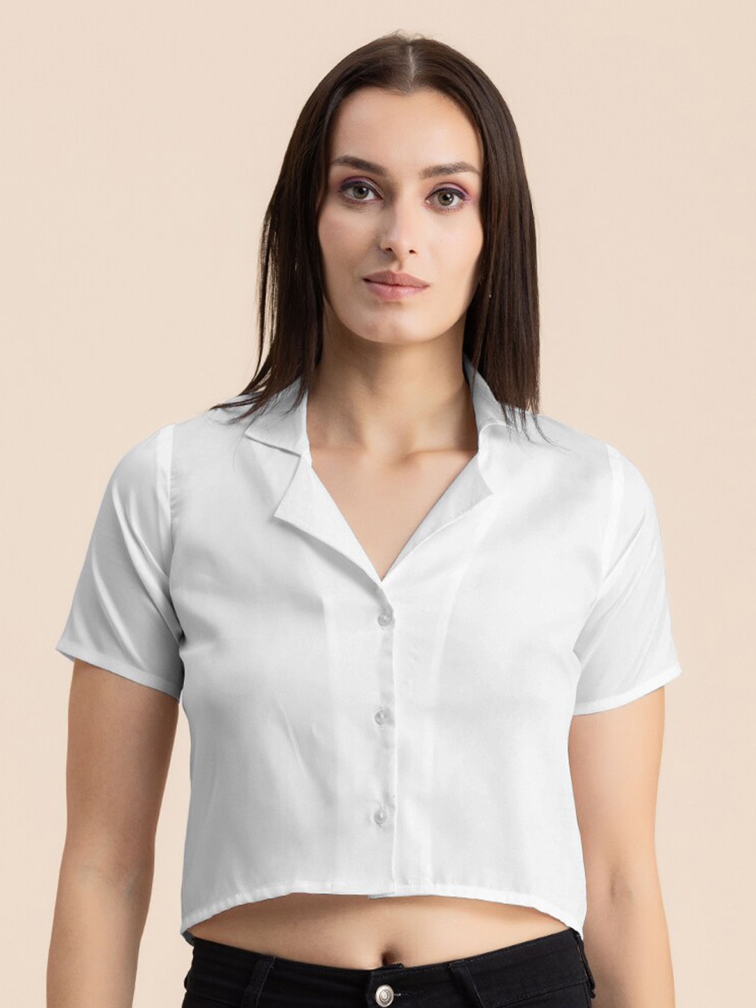

Moomaya Lapel Collar Crop Shirt, White