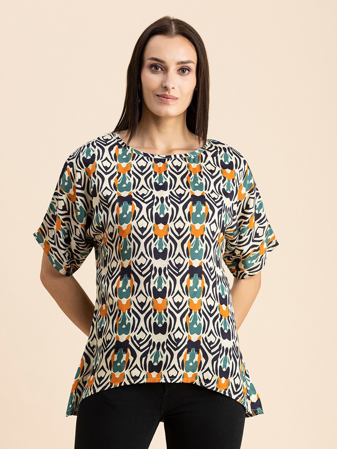 

Moomaya Abstract Printed Round Neck Top, Yellow