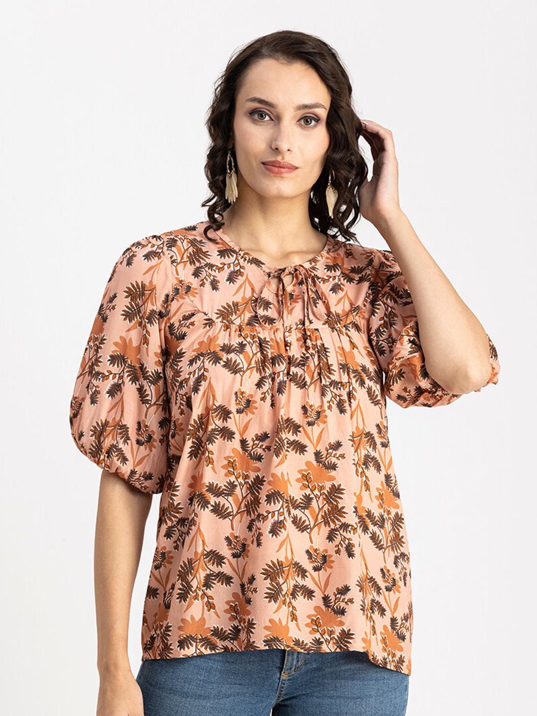 

Moomaya Floral Printed Top, Peach