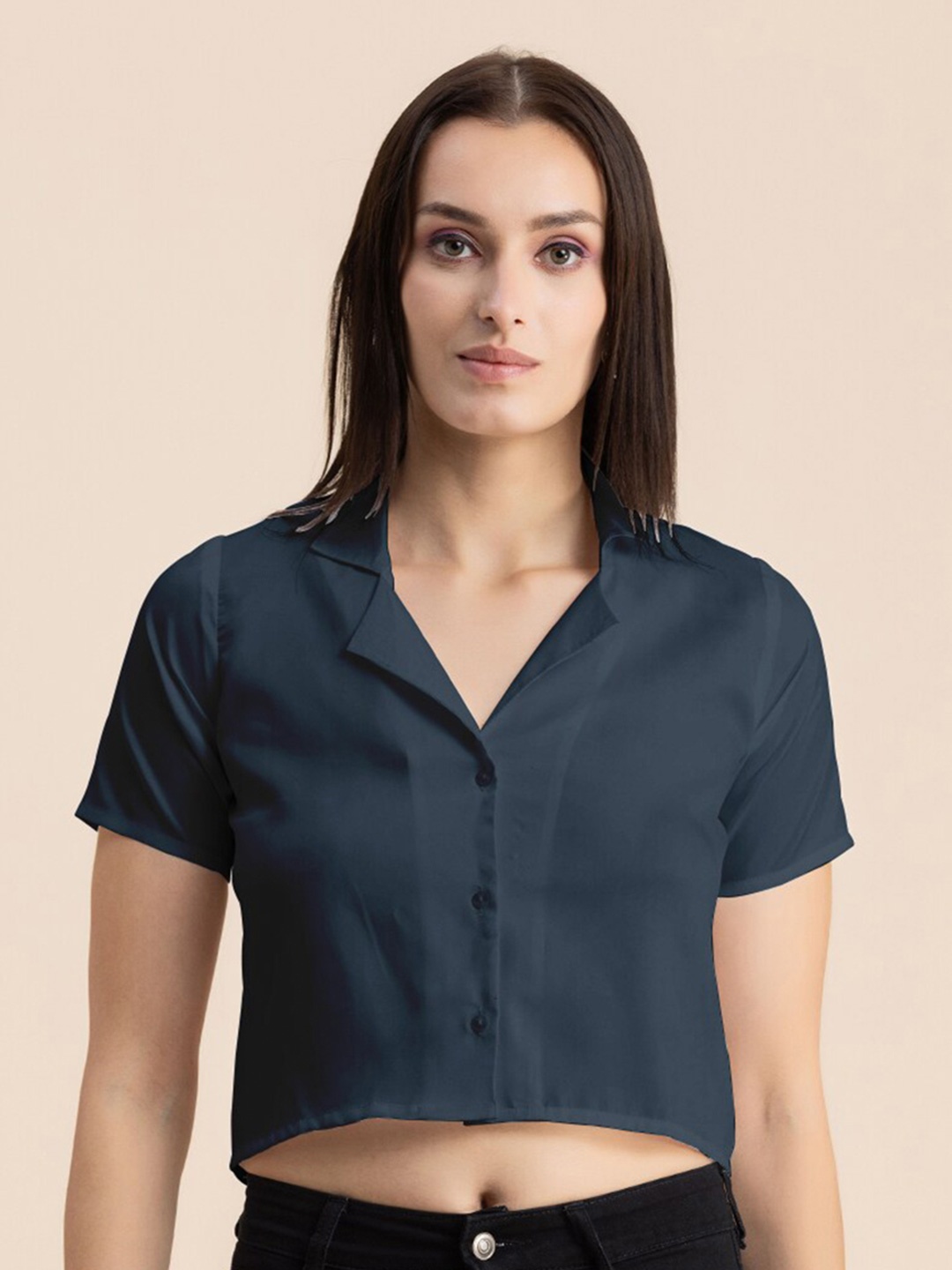 

Moomaya Cuban Collar Shirt, Navy blue