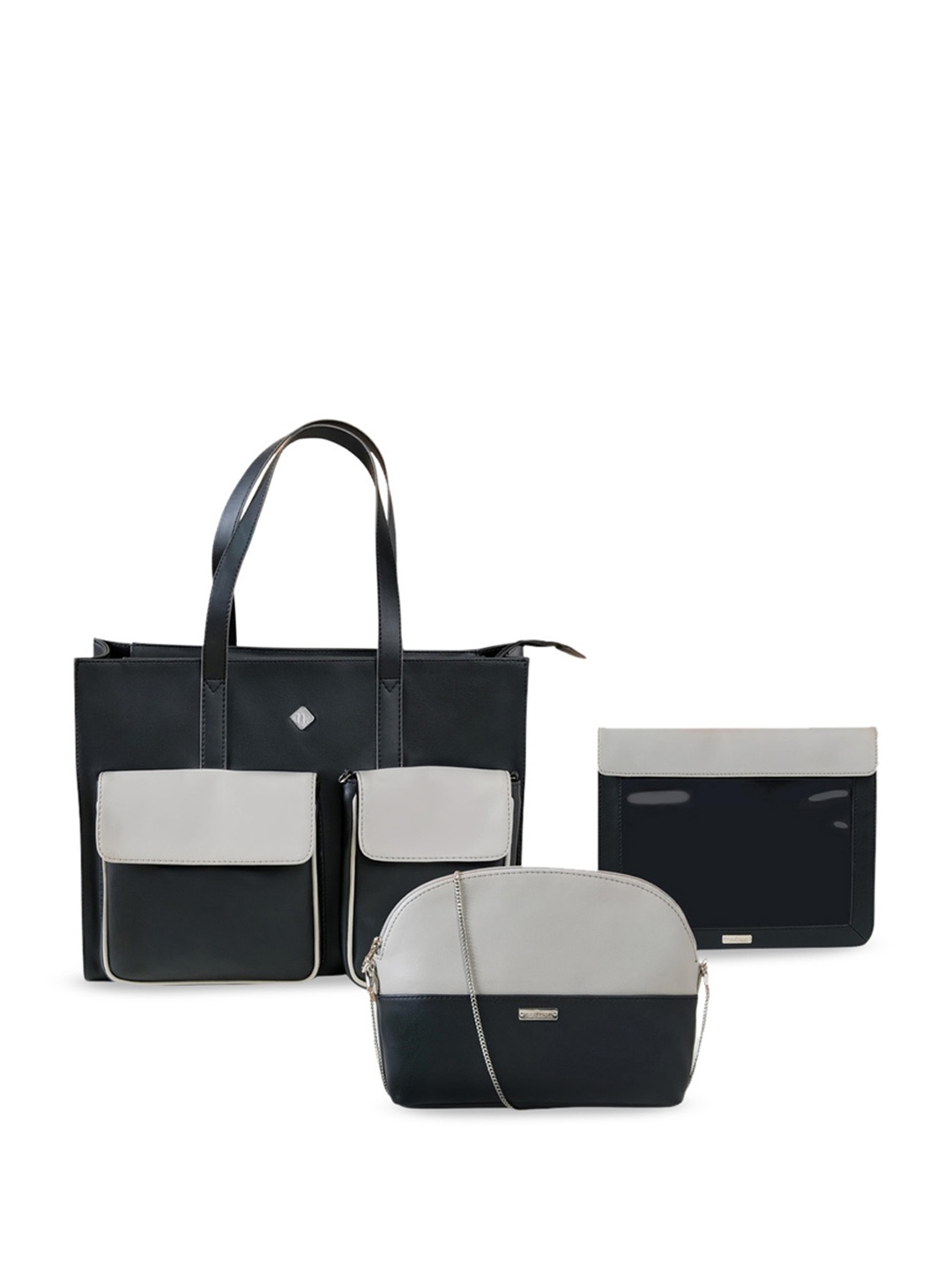 

Nestasia Pack Of 3 Colourblocked Structured Shoulder Bag Up To 16 Inch, Black