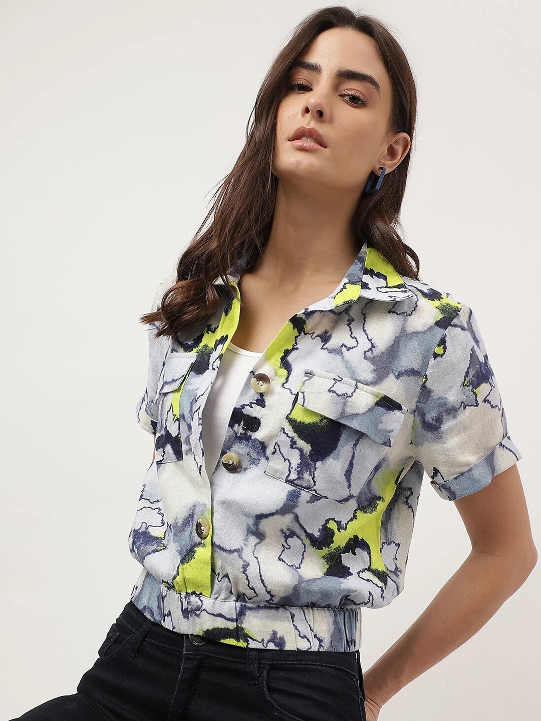 

Marks & Spencer Abstract Printed Crop Casual Shirt, Blue