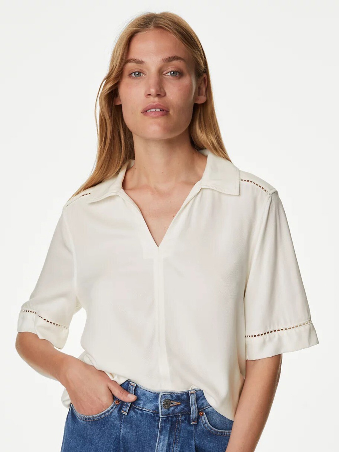 

Marks & Spencer Shirt Collar Regular Top, White