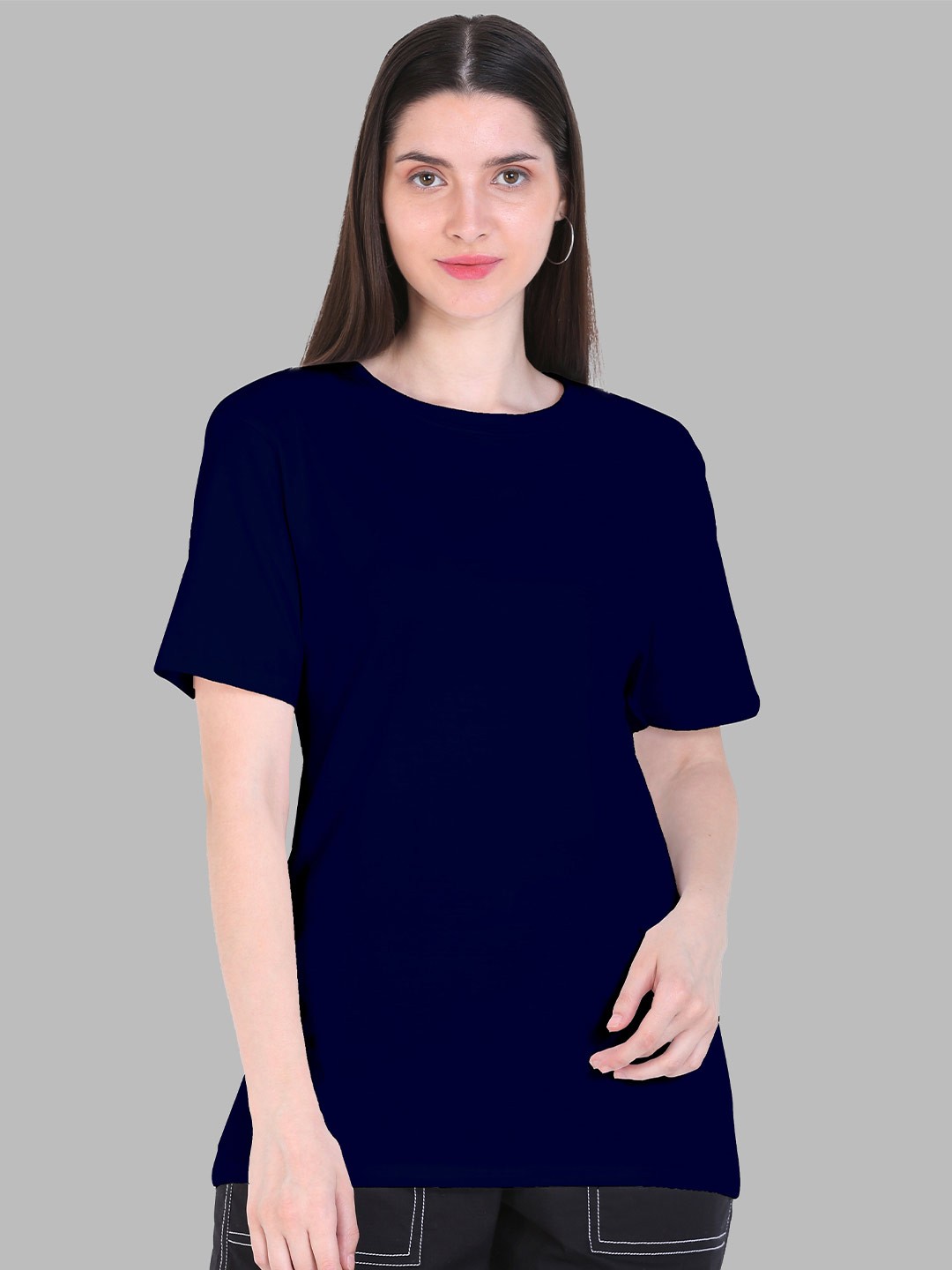 

Fasha Drop Shoulder Sleeves Oversized Cotton T-shirt, Navy blue