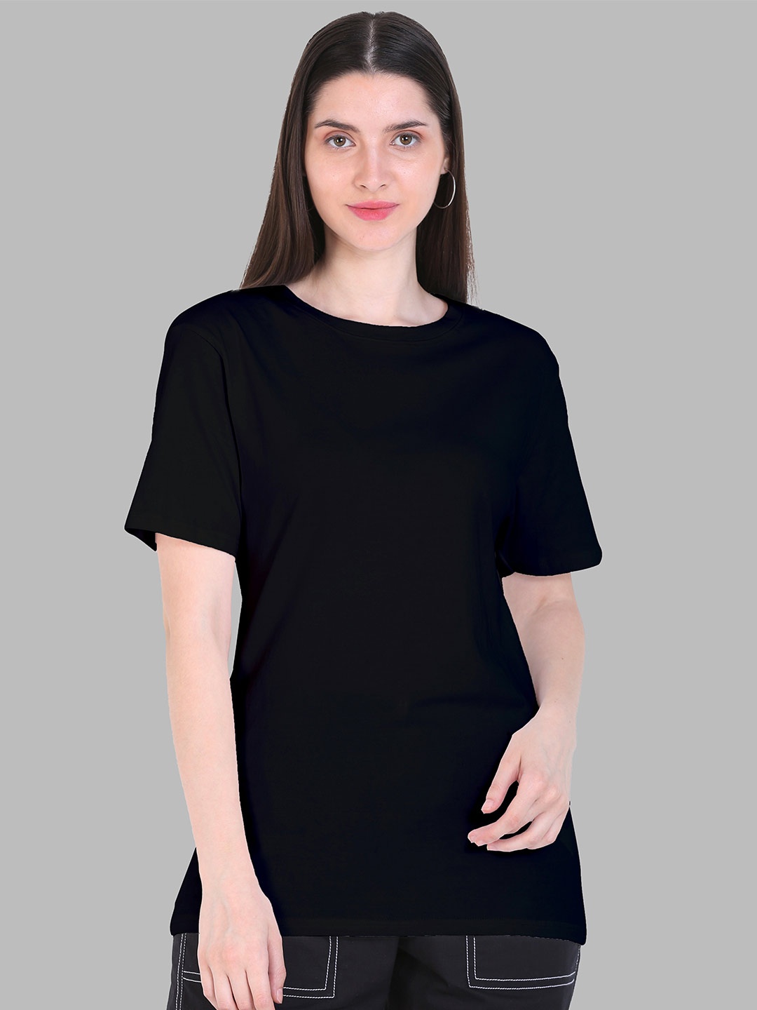 

Fasha Drop Shoulder Sleeves Oversized Cotton T-shirt, Black