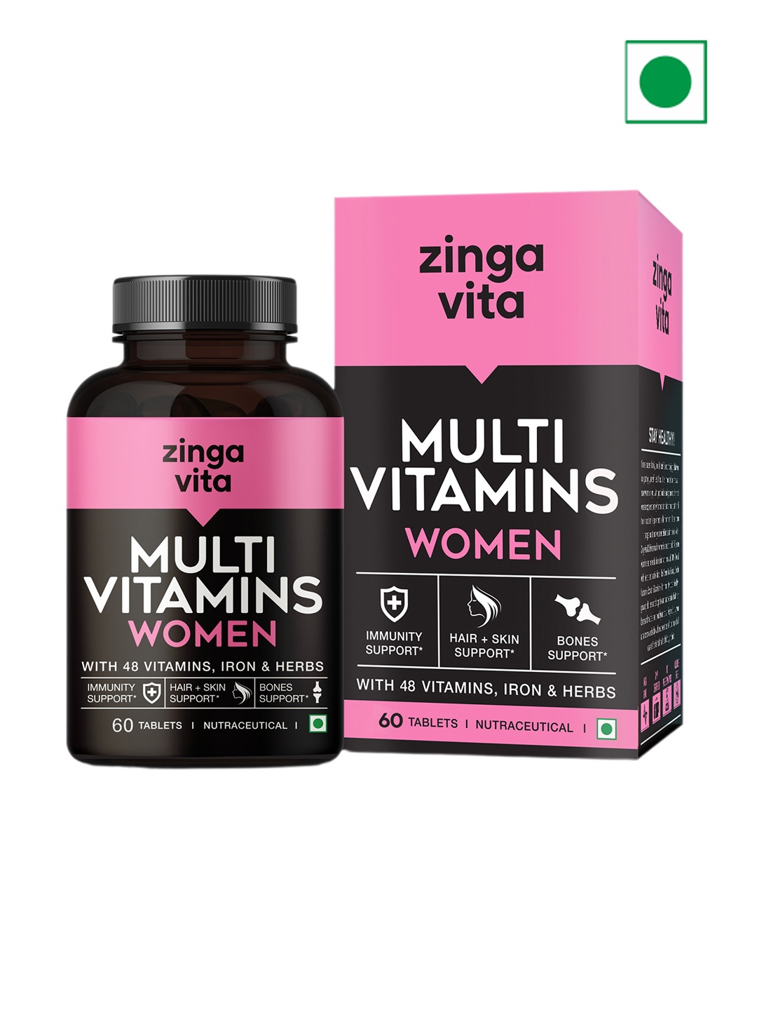 

Zingavita Multivitamin Tablets With Biotin Vitamin A Calcium - 60 Tablets, Pink