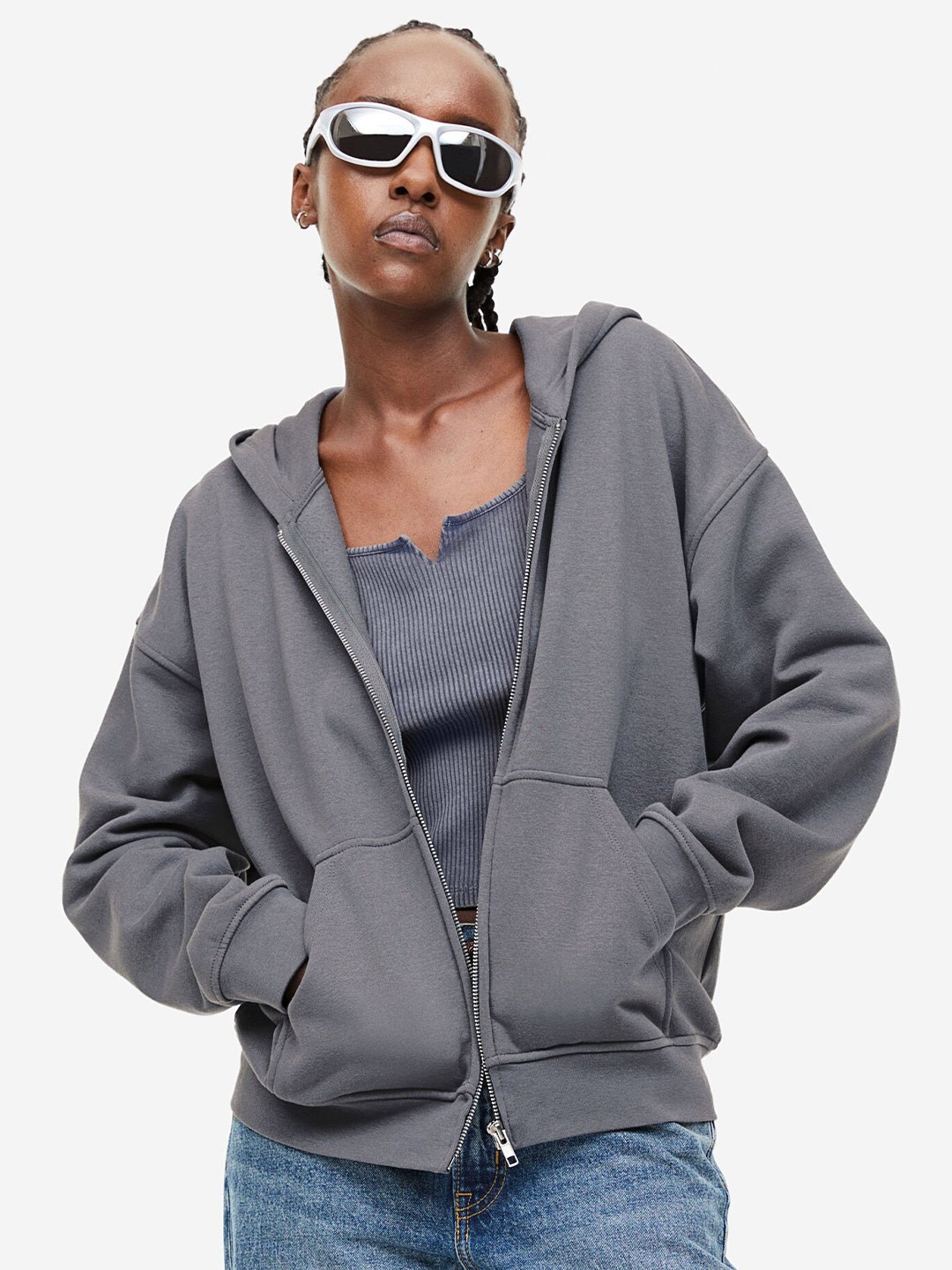 

H&M Oversized Zip-Through Hoodie, Grey
