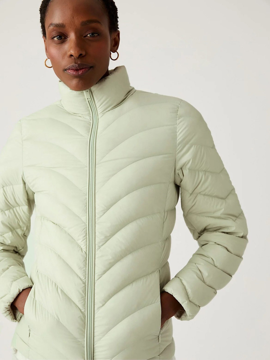 Marks & Spencer Women Green Floral Colourblocked Sporty Jacket