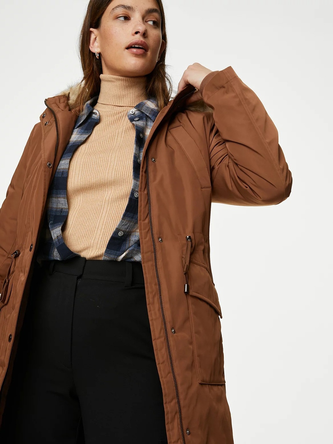 

Marks & Spencer Hooded Longline Parka Jacket, Brown