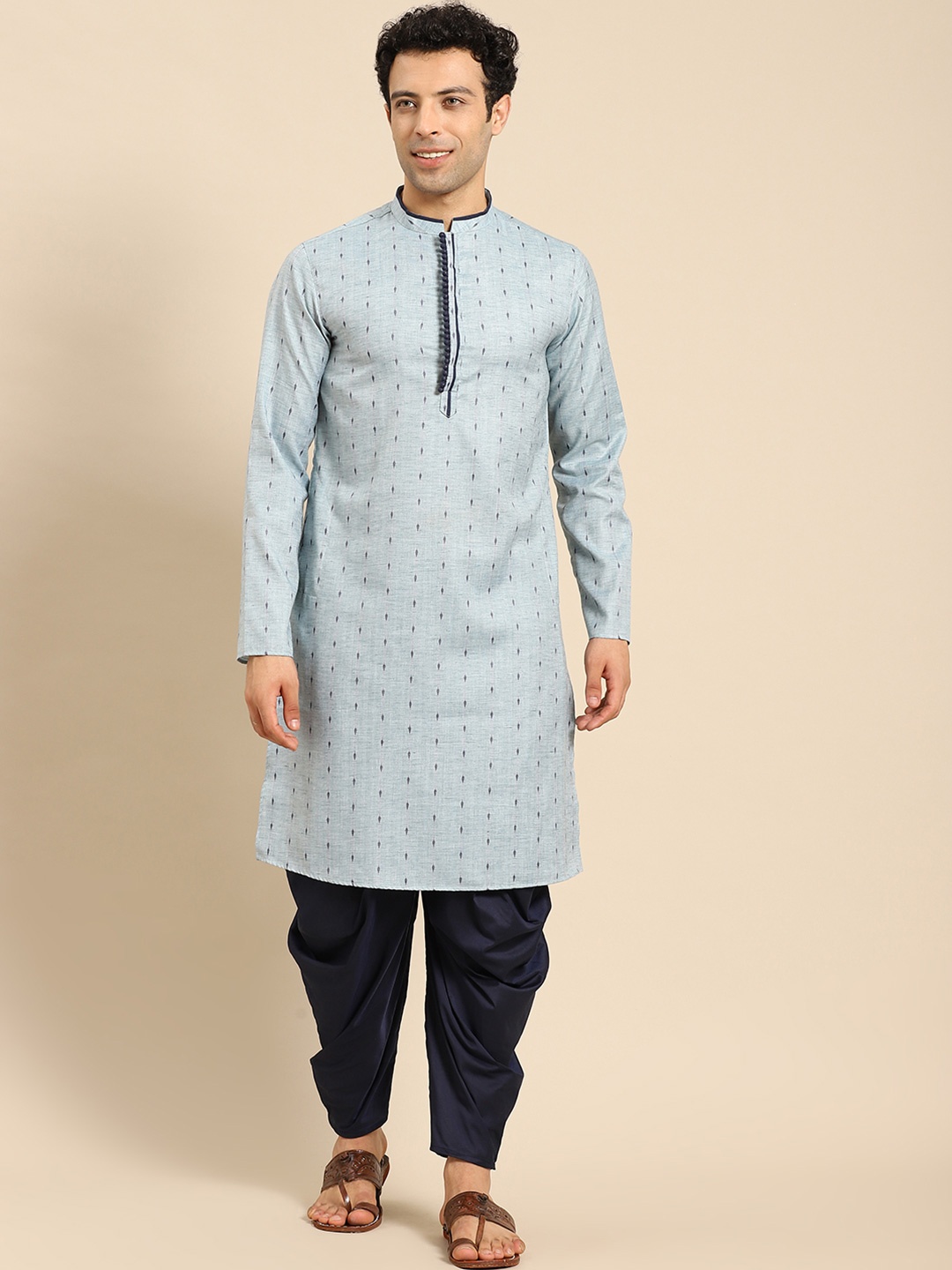 

Anouk Woven Design Mandarin Collar Regular Kurta with Dhoti Pants, Blue