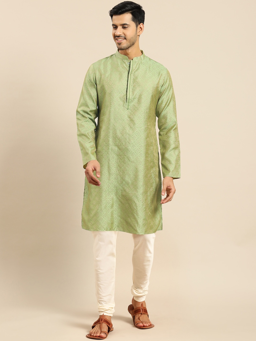

Anouk Ethnic Motifs Woven Design Regular Kurta With Churidar, Lime green