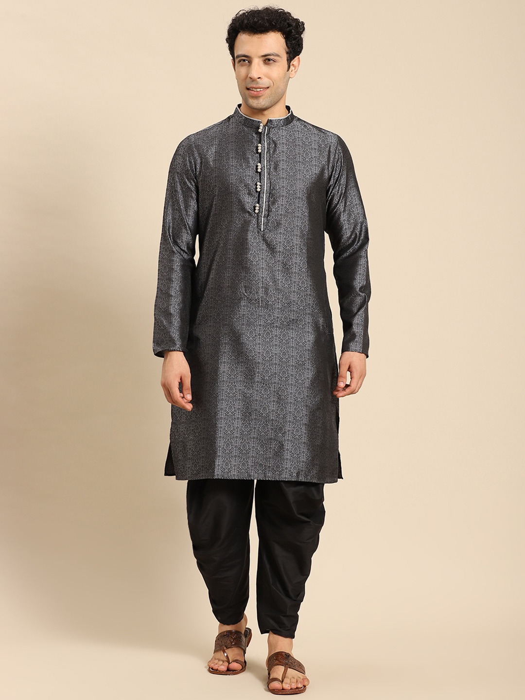 

Anouk Grey Ethnic Motifs Woven Design Regular Kurta with Dhoti Pants
