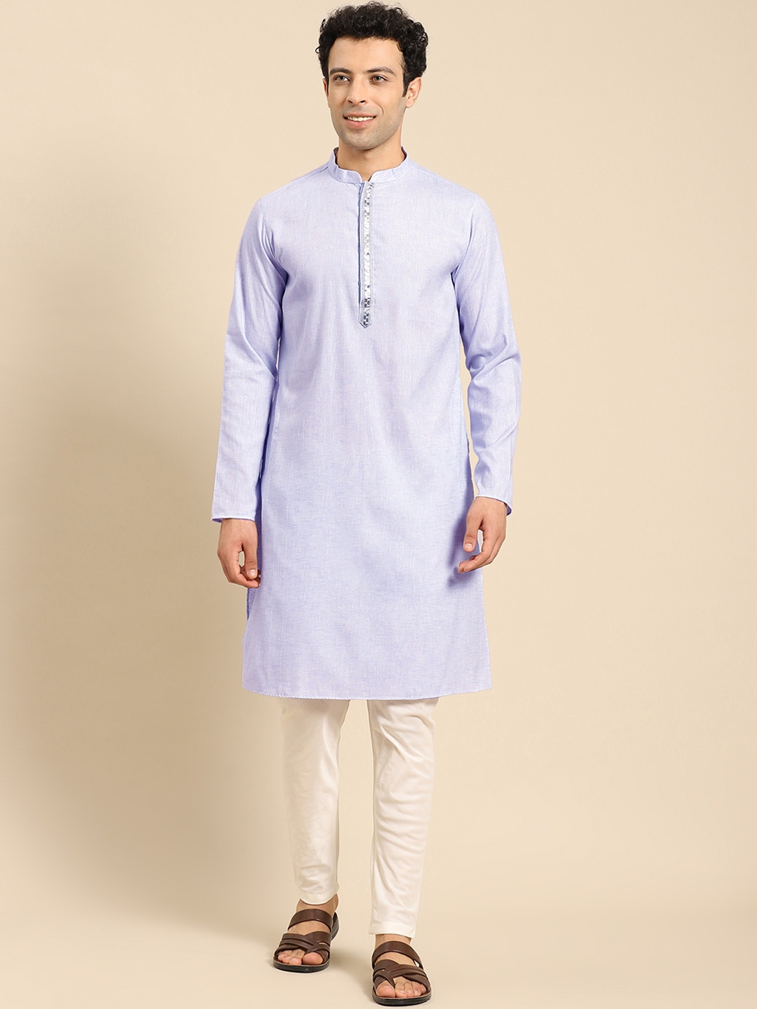 

Anouk Mandarin Collar Regular Kurta with Trousers, Lavender