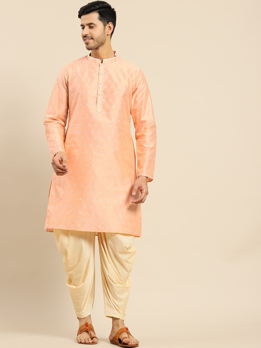 

Anouk Ethnic Motifs Woven Design Regular Kurta with Dhoti Pants, Peach