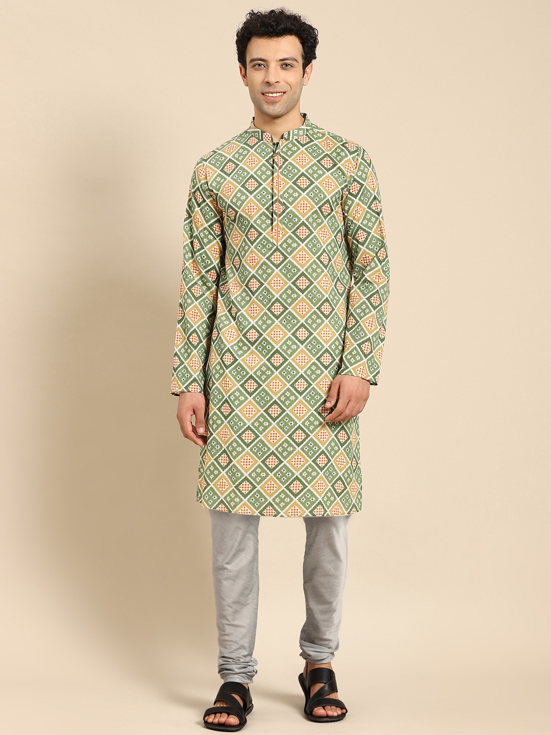 Anouk Ethnic Motifs Printed Regular Kurta with Churidar, Green
