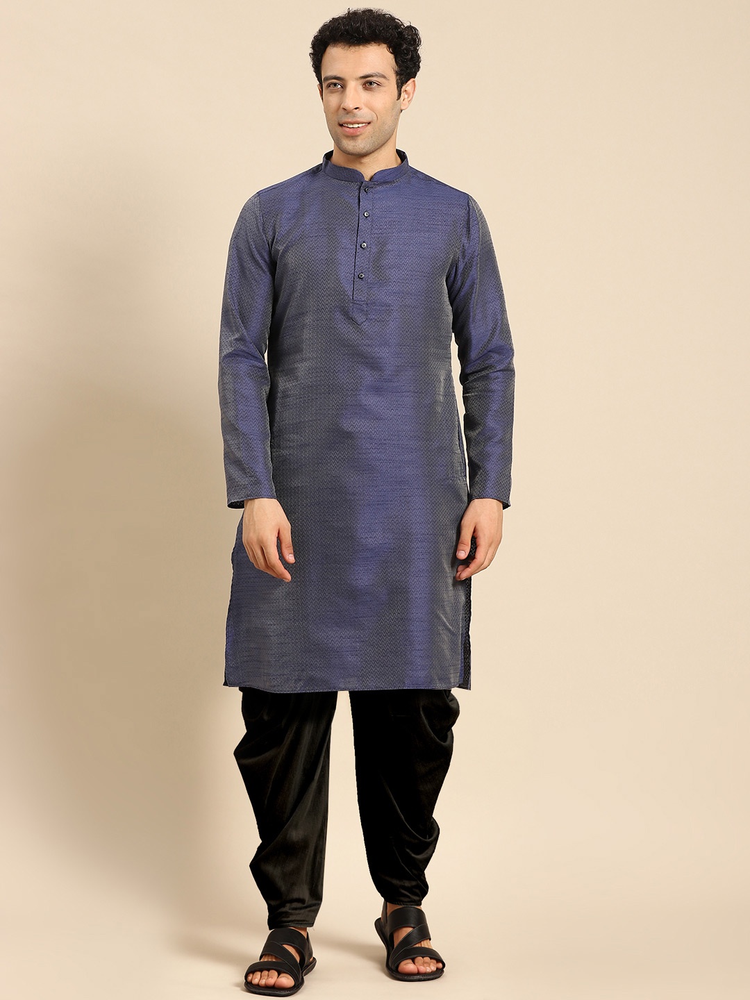 

Anouk Woven Designed Regular Kurta With Dhoti Pants, Navy blue