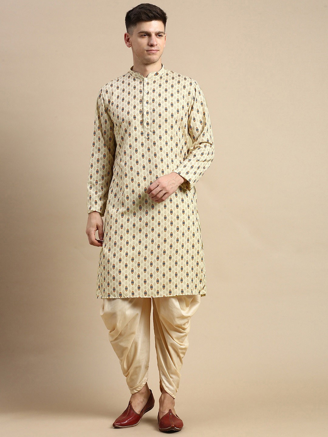 

Anouk Ethnic Motifs Printed Regular Kurta With Dhoti Pants, Cream