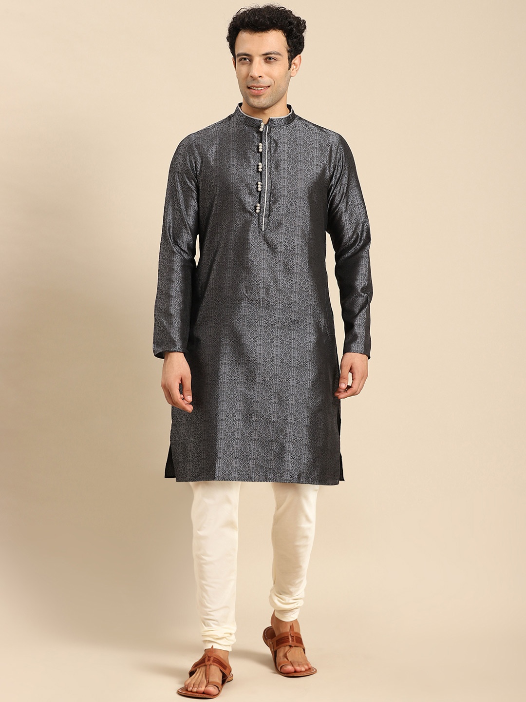 

Anouk Ethnic Motifs Woven Design Kurta With Churidar, Grey