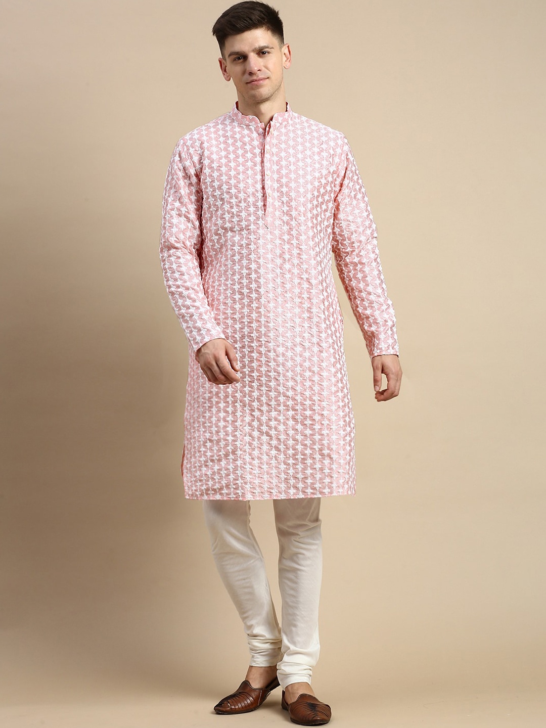

Anouk Pink Ethnic Motifs Embroidered Thread Work Kurta With Churidar