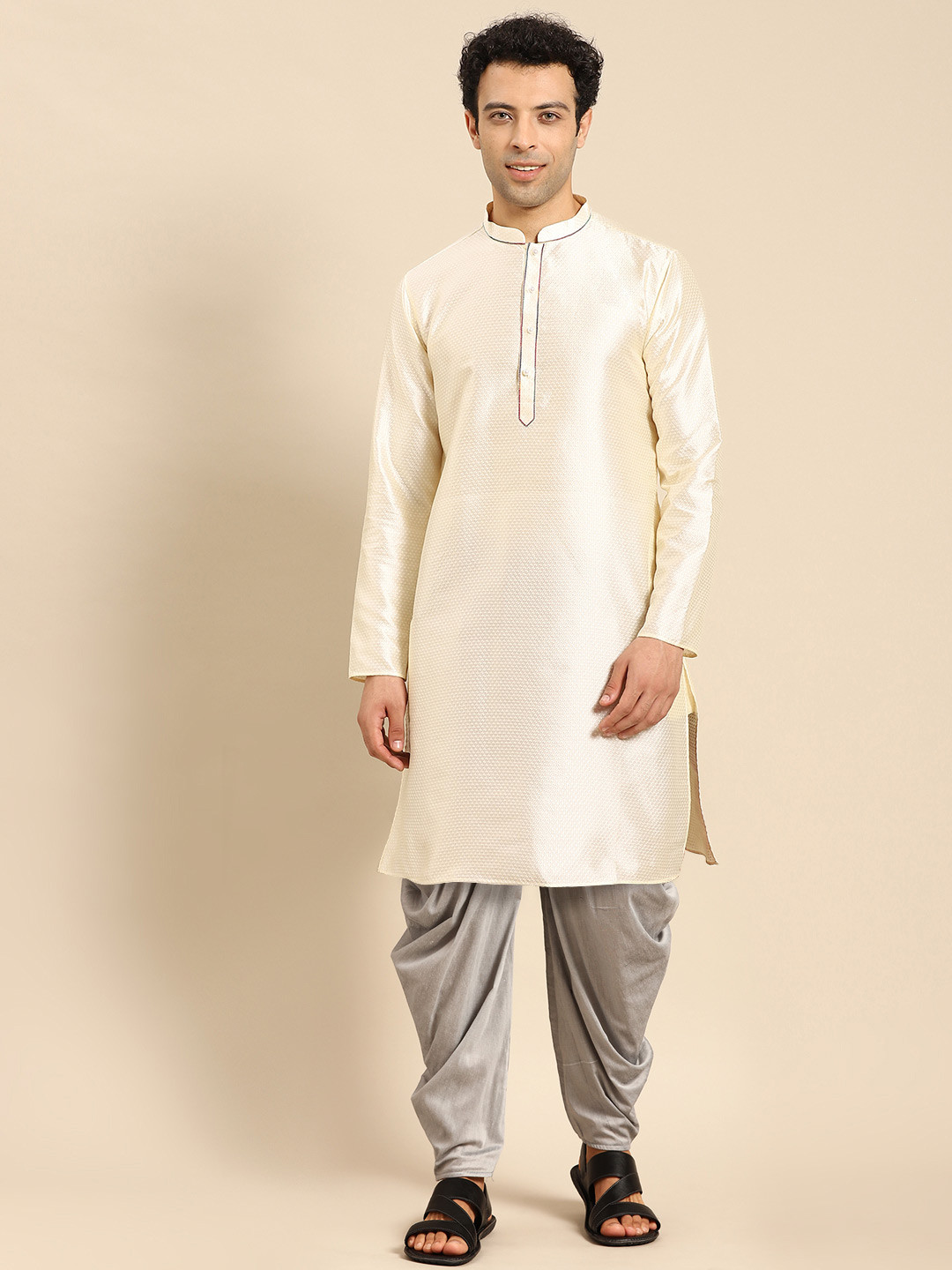 

Anouk Geometric Woven Design Regular Kurta With Dhoti Pants, White