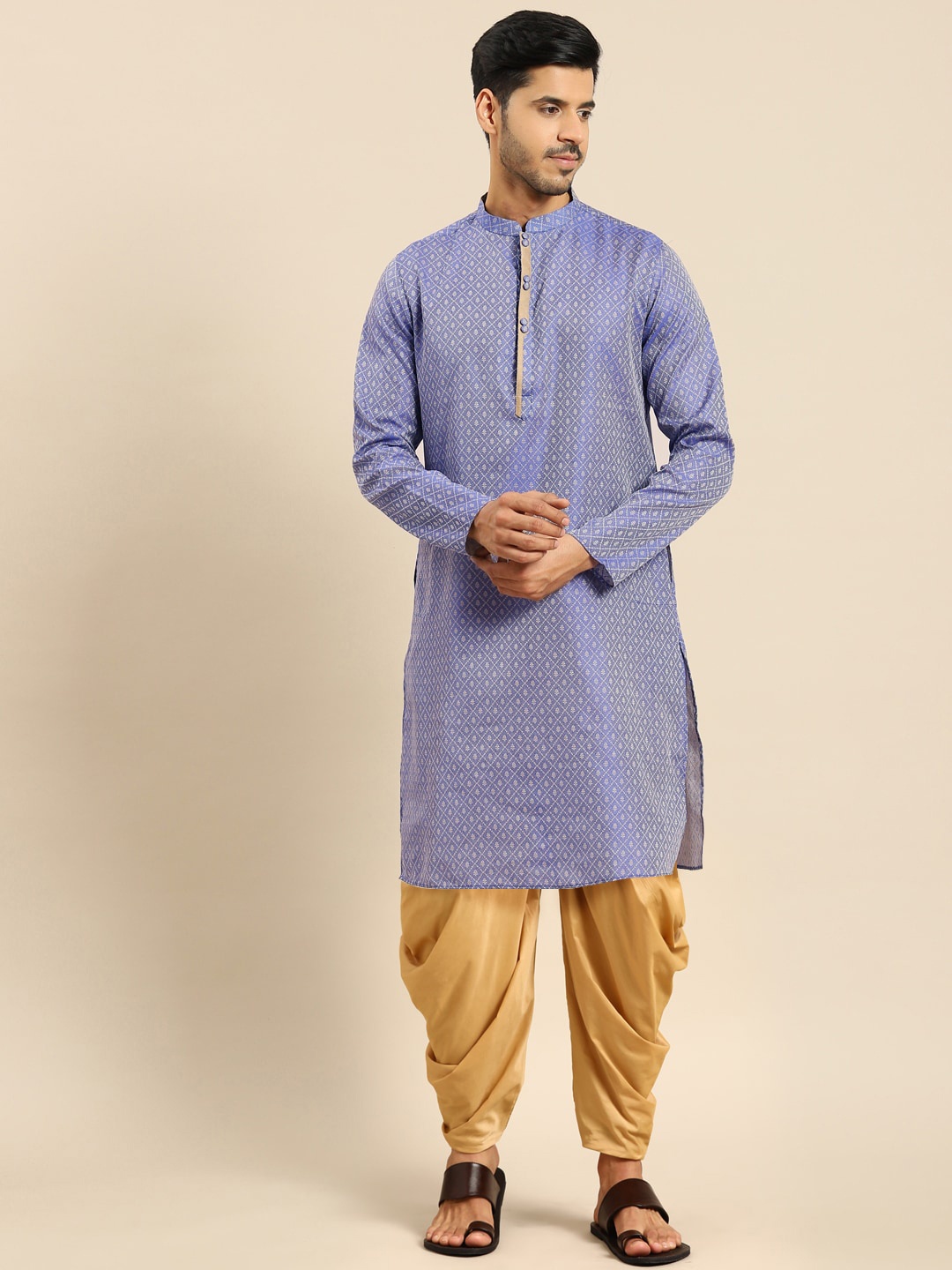 

Anouk Purple Woven Design Mandarin Collar Kurta with Dhoti Pants