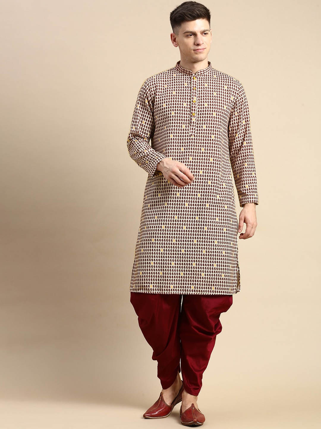 

Anouk Ethnic Motifs Printed Mandarin Collar Kurta with Dhoti Pants, Maroon