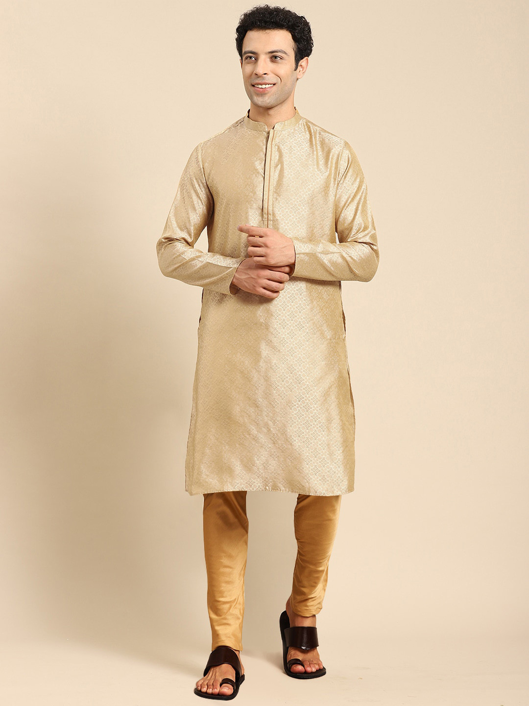 

Anouk Ethnic Motifs Woven Design Regular Kurta With Trousers, Beige