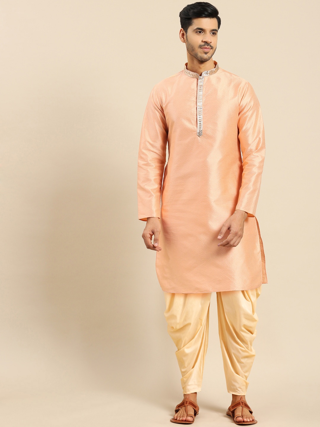 

Anouk Ethnic Motifs Woven Design Regular Kurta With Dhoti Pants, Peach