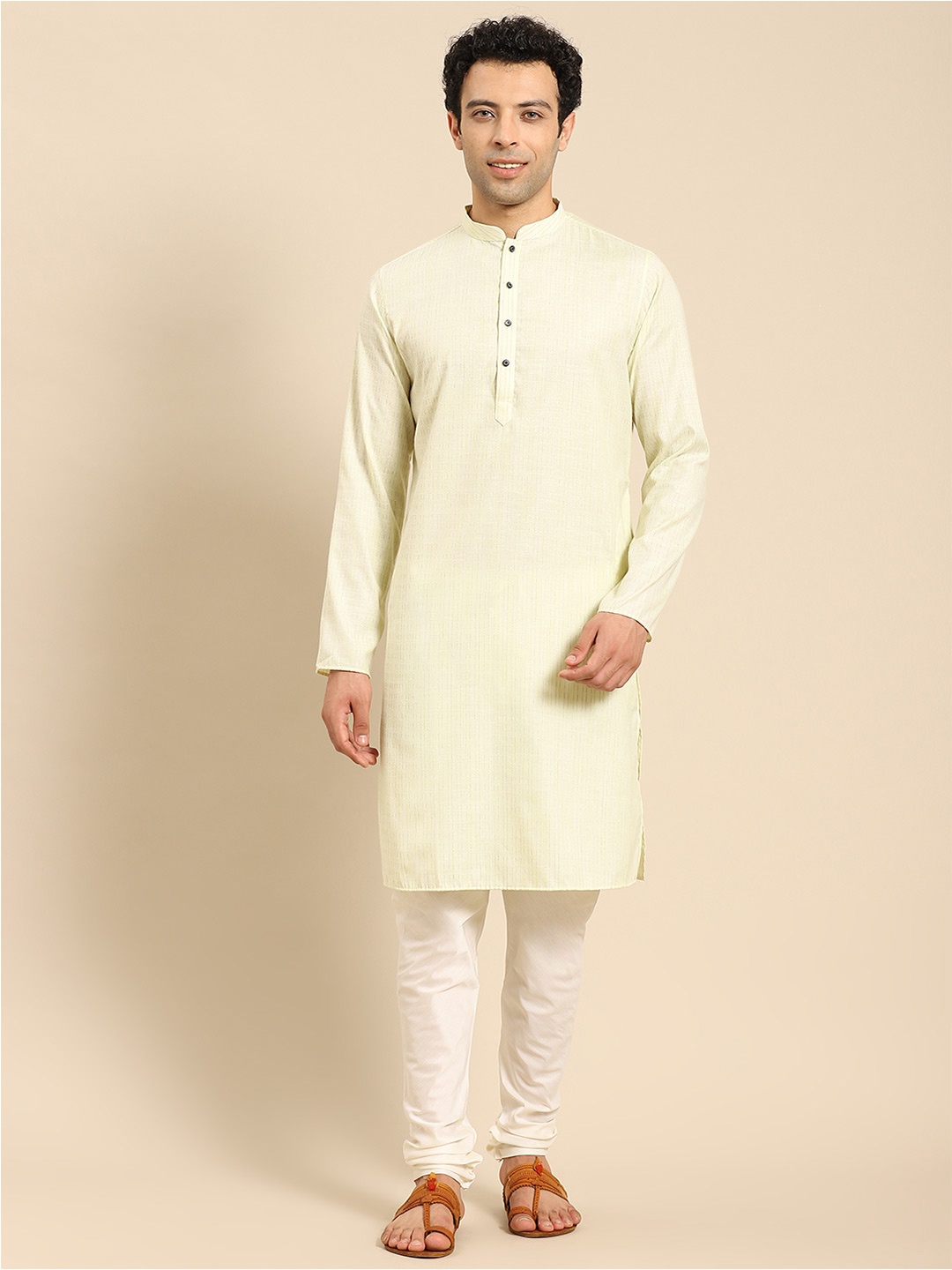 

Anouk Striped Regular Kurta With Churidar, Yellow