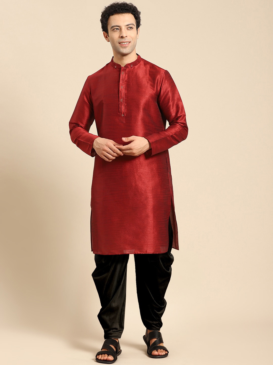 

Anouk Maroon & Black Straight Kurta with Dhoti Pants