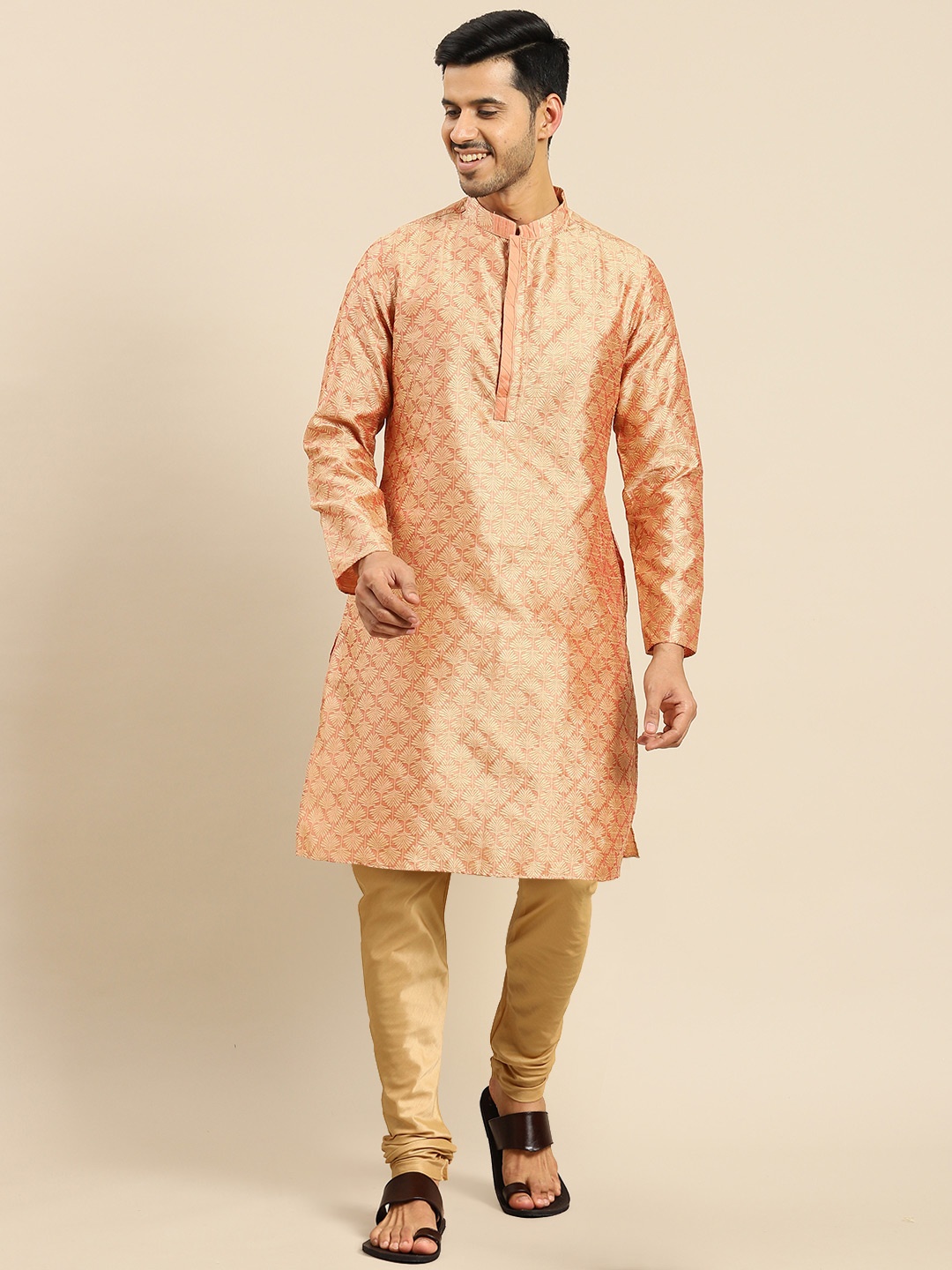 

Anouk Floral Woven Design Kurta with Trousers, Coral