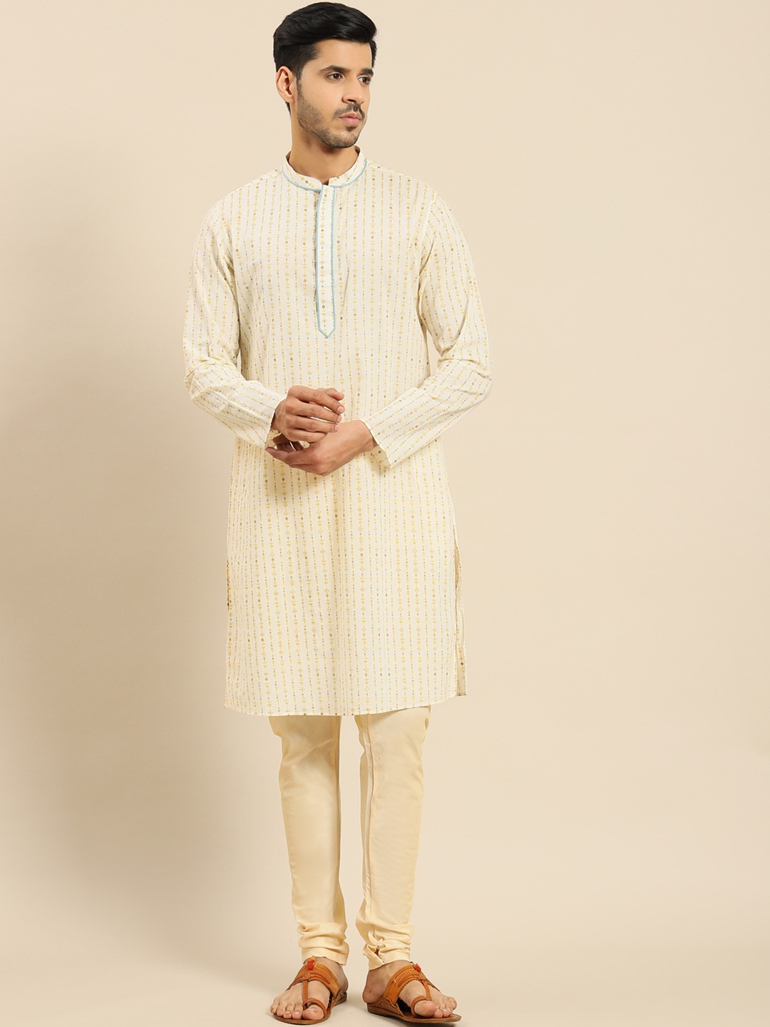 

Anouk Men Ethnic Motifs Printed Regular Kurta with Churidar, Yellow